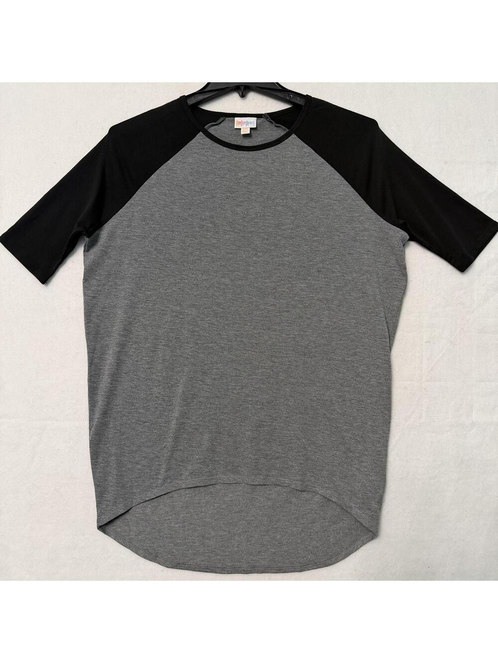 LuLaRoe Irma Tunic Short Sleeve Women's XXS Gray Black Raglan Baseball Style Top